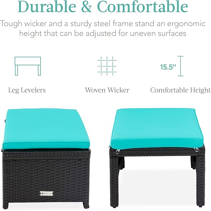 Best Choice Products Set of 2 Wicker Ottomans, Multipurpose Outdoor Furniture for Patio, Backyard, Additional Seating - Photo 3