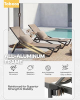 Outdoor Chaise Lounge Chair Set of 30, 5-Position Adjustable Patio Lounge Chair with Aluminum Frame - Photo 4