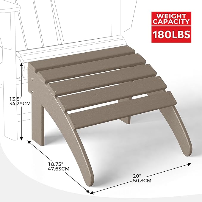 Costaelm Adirondack Chair Footrest Foldable Ottoman, Folding Ottoman Outdoor Foot Rest for Patio Waterproof, Adirondack Ottoman Outdoor, Weathered Wood