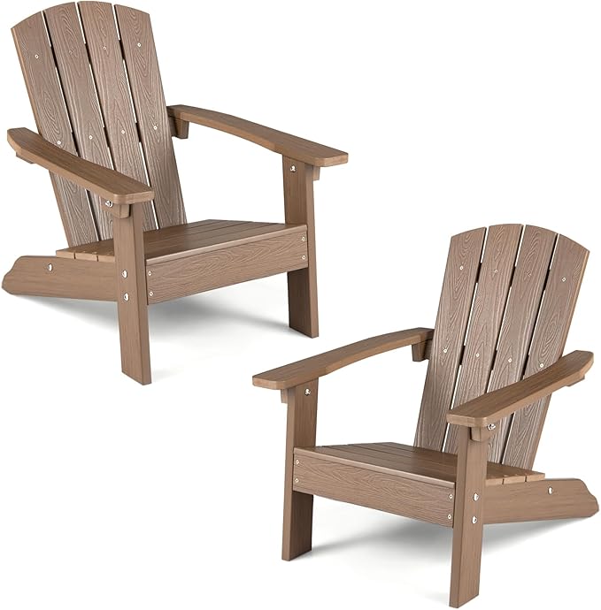 Giantex Kids Adirondack Chair, All-Weather HIPS Children's Outdoor Chair w/Ergonomic Design, Toddler Lawn Chairs for Age 3-8, Kids Beach Chair for Garden Patio Backyard (2,Taupe)