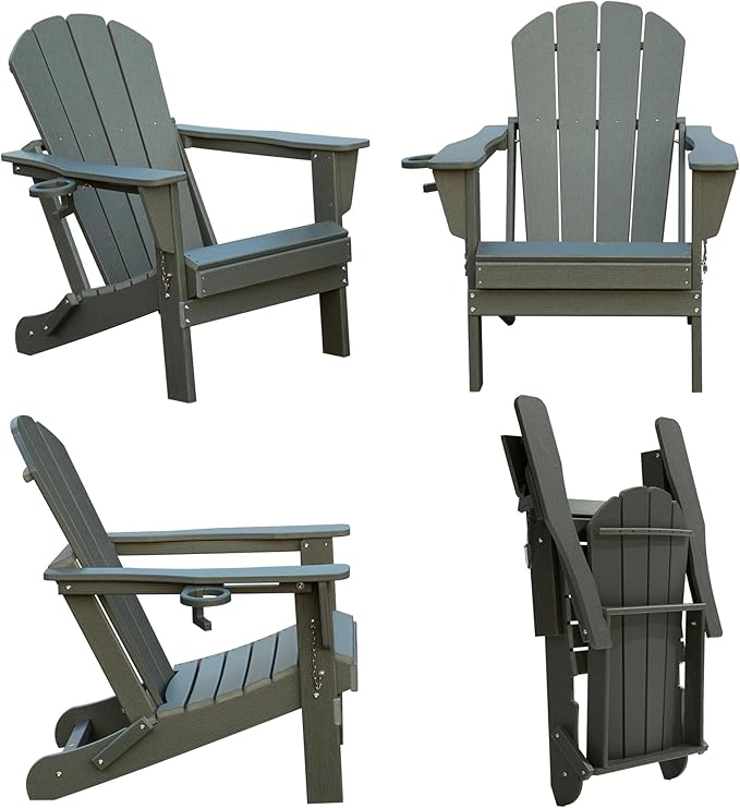 Domi Folding Adirondack Chair, HDPE Adirondack Chair with Cup Holder - Photo 8