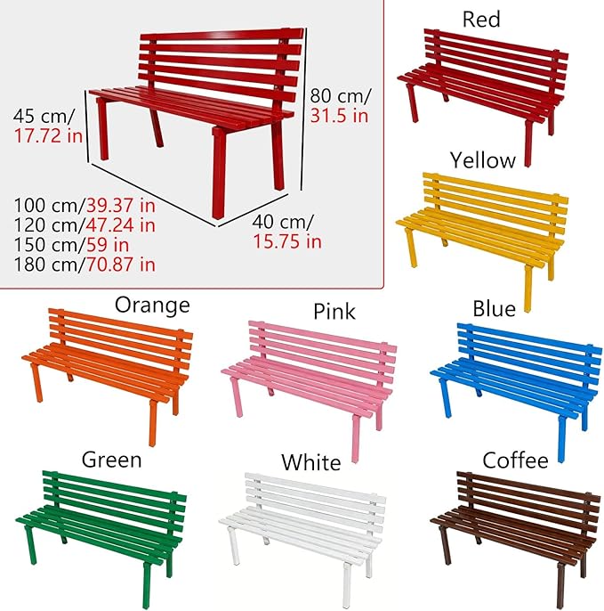 Metal Garden Bench, Park Deck Lawn Outdoor Benches Weatherproof, Porch Bench Seat with Backrest for Patio Yard Balcony Entryway, 100/120/150/180 Cm Outdoor Furniture(Yellow,180 cm/70.9 in)