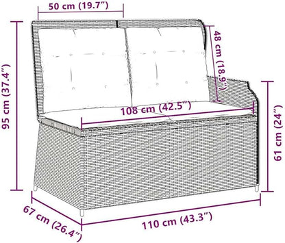 2-Seat Gray Reclining Garden Bench with Outdoor Cushion, 43.3 x 26.4 in UV-Resistant Poly Rattan, Adjustable Backrest Loveseat for Patio, Porch, and Modern Small Balcony Furniture Set