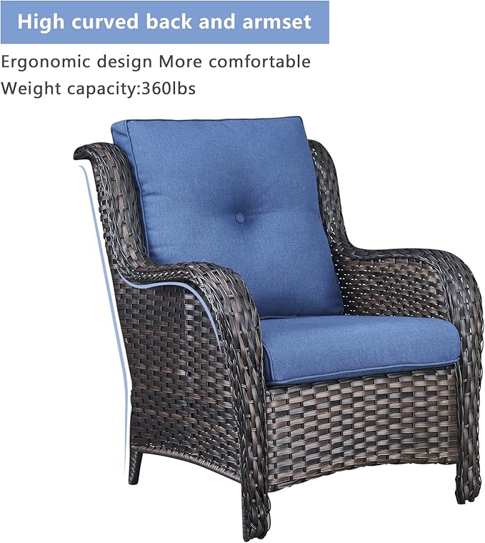 HUMMUH 3 Pieces Patio Bistro Set Wicker Patio Chairs Set of 2 with Tempered Glass Top Side Table Rattan Outdoor - Photo 5