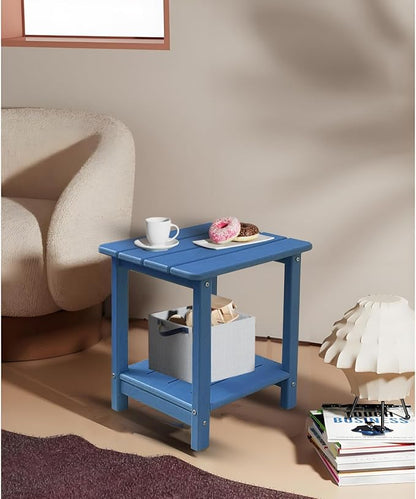 Adirondack Square Outdoor Side Table, 2-Tier Storage Patio Side Table with Weatherproof HDPE Material, Low Maintenance End Table for Backyard, Garden, Pool, Porch, Deck, Lawn