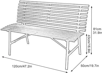 Outdoor Metal Garden Bench with Slatted Seat and Backrest, All-Weather Powder-Coated for Porch, Backyard, Park, Supports 2 Persons with 660lbs Capacity