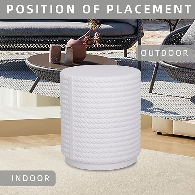Afterglow Terrafab Material Outdoor Round Side Table, Natural Decorative Garden Stools, Round Woven Texture Accent Table - Photo 4