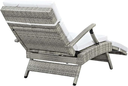 Modway Envisage Outdoor Patio Wicker Rattan Chaise Lounge in Light Gray White