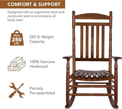 Shine Company Rhode Island Wooden Traditional Rocking Chair, Oak