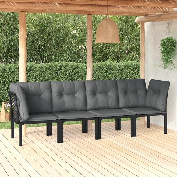 4-Piece Modular Outdoor Sectional Sofa Set in Synthetic Poly Rattan, Black/Grey, 24.4x24.4x26.8 in - Photo 2