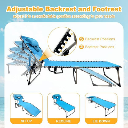 Backpack Sun Tanning Chair with Face Hole & Beach Table, 5-Position Adjustable Folding Lounge Chair Outdoor for Lawn Patio Garden
