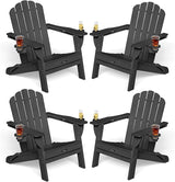 Adirondack Chairs Set of 4, Foldable Adirondack Chairs with 2 Cup Holder, Wood Texture HDPE Fire Pit Chairs - Photo 3