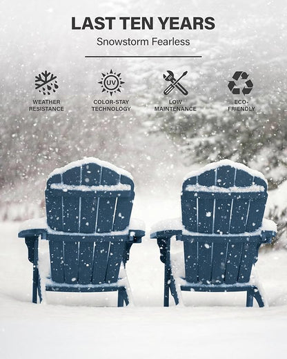 Oversized Plastic Adirondack Chair Set of 2 with Cup-Holder (Large Dual-Purpose), Weather Resistant, Poly Lumber Outdoor Chairs Duty Rating Widely Used in Patio, Lawn, Outside, Deck, Garden -Navy blue