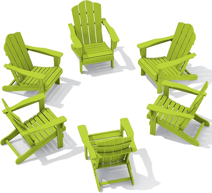 KINGYES Folding Adirondack Chair Set of 6, HDPE All-Weather Folding Adirondack Chair, Apple