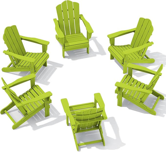 KINGYES Folding Adirondack Chair Set of 6, HDPE All-Weather Folding Adirondack Chair, Apple
