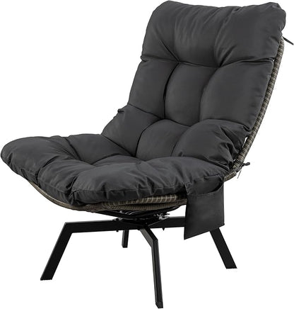 Vongrasig Swivel Wicker Chair PE Rattan Chair with Cushion, Oversized Patio Lounge Chair for Outdoor, Indoor, Balcony, Backyard, Garden, Living Room, Black Rattan