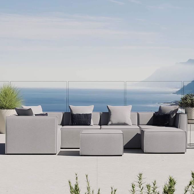 Modway EEI-4387-GRY Saybrook Patio Upholstered Sectional Sofa in Gray, 7-Piece Set