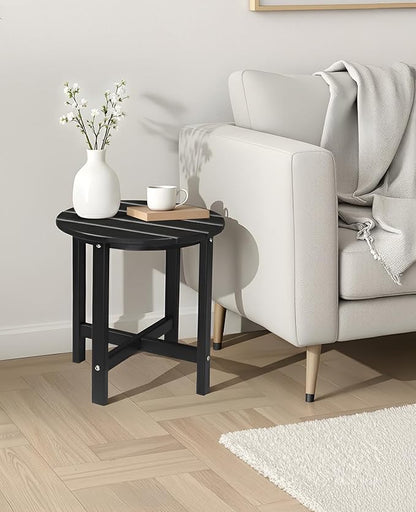 Outvita Adirondack Side Table, 18 Inch Round Outdoor End Table, HDPE Weather Resistant Coffee Table for Patio Balcony Deck Garden, Black