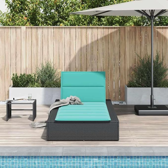 Large Black Poly Rattan Outdoor Chaise Lounge 82.7 x 39.4 in Adjustable Backrest No-Assembly Sunbed for Patio Poolside - Photo 3