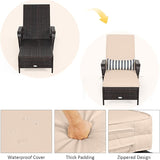Tangkula Wicker Chaise Lounge Outdoor, Patio Rattan Reclining Chaise with 6-Gear Adjustable Backrest - Photo 6