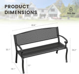 Outdoor Bench, 50.4" Patio Metal Frame Garden Bench with Backrest and Curved Armrests for Lawn Backyard, Black - Photo 2