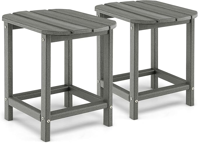 Giantex Side Table Outdoor Small Patio Table 18” Adirondack Table, Weather Resistant End Tables, Outside Square Tea Table for Patio, Backyard, Poolside, Garden, Balcony (2, Gray)
