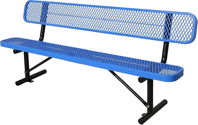 8 Ft Metal Park Bench for Outside, All-Weather Thermoplastic Coating Outdoor Bench with Backrest, Commercial Heavy Duty Benches for Shopping Malls, Stores, Parks, Patios, Decks, Blue