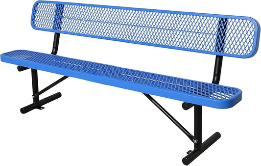 8 Ft Metal Park Bench for Outside, All-Weather Thermoplastic Coating Outdoor Bench with Backrest, Commercial Heavy Duty Benches for Shopping Malls, Stores, Parks, Patios, Decks, Blue