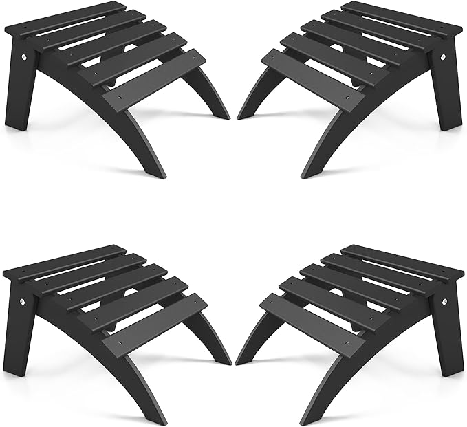 FOOWIN Folding Adirondack Ottoman Set of 4, HDPE All Weather Adirondack Footrests, Ottoman for Adirondack Chair,Patio Footstool for Outside Easy Storage,for Patio, Backyard, Porch, Garden, Black