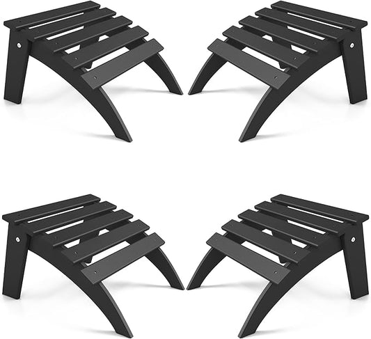 FOOWIN Folding Adirondack Ottoman Set of 4, HDPE All Weather Adirondack Footrests, Ottoman for Adirondack Chair,Patio Footstool for Outside Easy Storage,for Patio, Backyard, Porch, Garden, Black