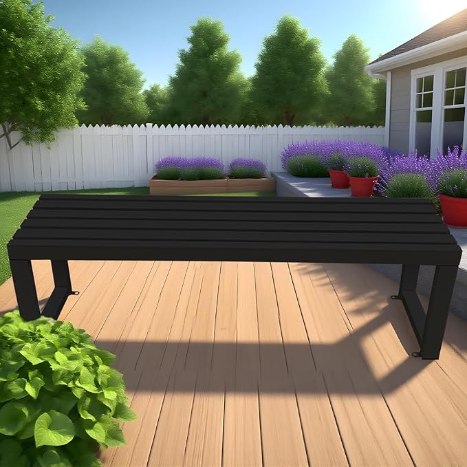 2-Person Garden Bench Seat Outdoor Benches Metal Park Bench Patio Seat 3.3ft 3.9ft 4.9ft 5.9ft Weather Resistance Backless Front Porch Chair Easy Installation(Black,5.9ft)