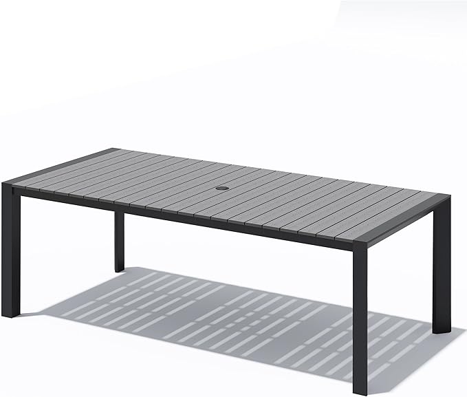 Crestlive Outdoor Dining Table for 8, Patio Table with Umbrella Hole, Aluminum Frame & WPC Wood-Like Tabletop, Ideal for Garden, Backyard, and Indoor