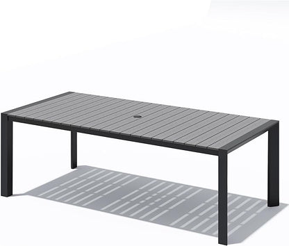 Crestlive Outdoor Dining Table for 8, Patio Table with Umbrella Hole, Aluminum Frame & WPC Wood-Like Tabletop, Ideal for Garden, Backyard, and Indoor