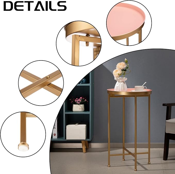 HollyHOME Small Round Metal End Table, Accent Indoor&Outdoor Coffee Side Table, Snack Sofa Table for Living Room - Photo 7