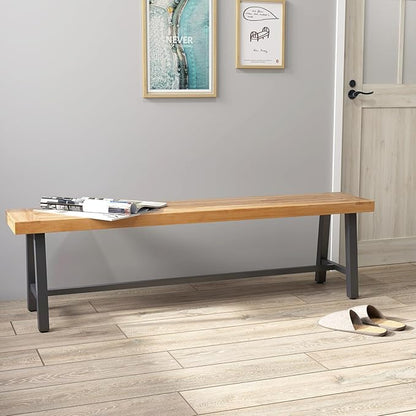 Outdoor Bench Garden Bench, 63" Backless Acacia Wood Bench with Heavy-Duty Metal Legs, Patio Dining Bench Front Porch Benches for Outside, Yard & Garden
