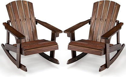 Giantex Wooden Adirondack Rocking Chairs Set of 2 - Kids Outdoor Rocker with Slatted seat, Smooth Rocking Feet, 300LBS Weight Capacity, Porch Rocking Chair for Balcony, Backyard, Poolside (2, Coffee)