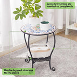Outdoor Side Table Mosaic Patio Small End Table Metal Coffee Tea Accent Table for Patio Living Room Bedroom Yard Porch - Photo 6
