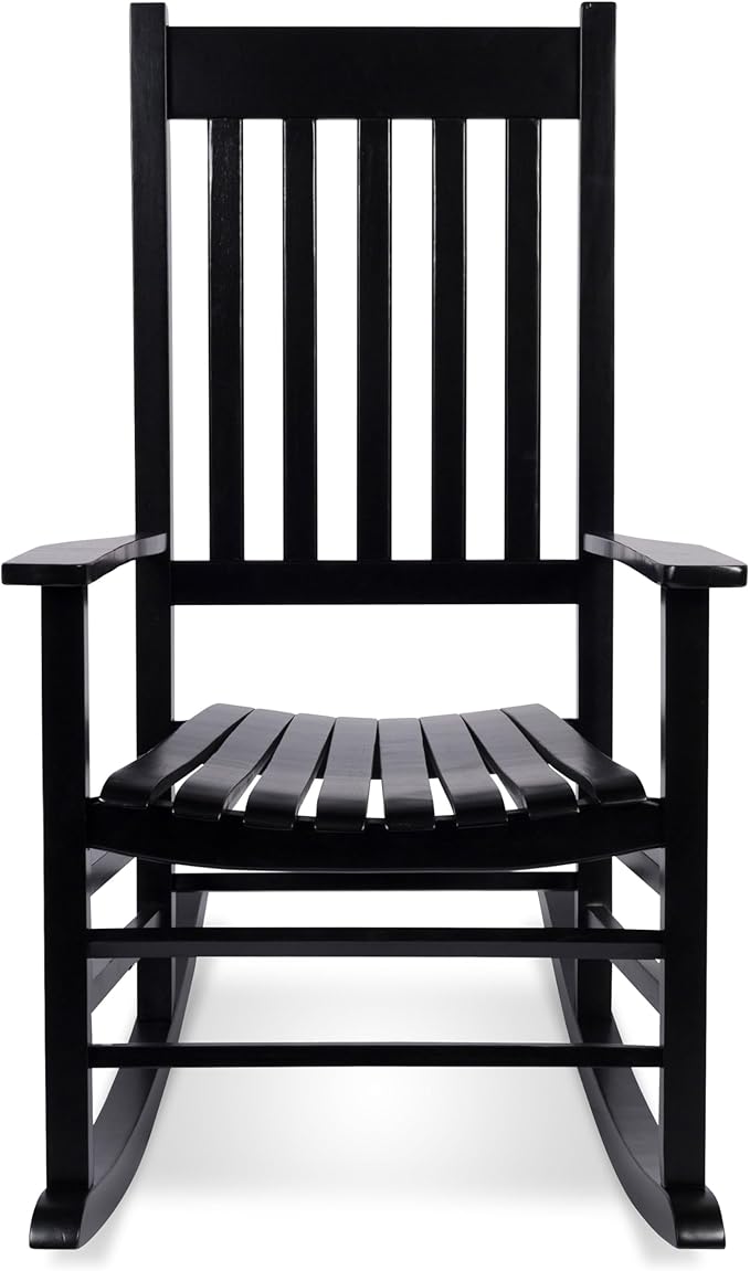 Shine Company Vermont Porch Rocker, High Back Acacia Wood Rocking Chair, Black
