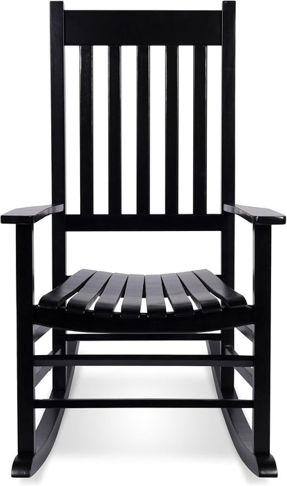 Shine Company Vermont Porch Rocker, High Back Acacia Wood Rocking Chair, Black