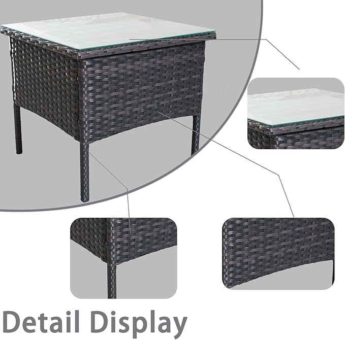 Outdoor Patio Wicker Table, Rattan Side Table, Modern Patio End Side Table with Glass Countertop and Storage Space - Photo 7