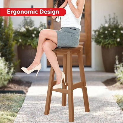 Costaelm 29" Height Outdoor Bar Stools, All-Weather Bar Stools, Adirondack Poly Patio Round Bar Stool for Patio, Deck, Kitchen Counter and Garden, Teak