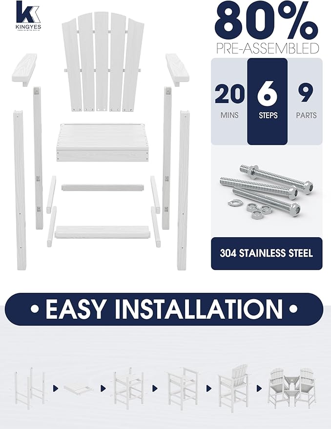 KINGYES Tall Adirondack Chair Set of 4 with 9FT Umbrella - Photo 5