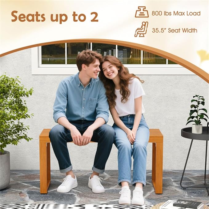 Solid Acacia Wood Heavy Duty Outdoor Bench, Backless Garden Bench for Entryway Porch Yard, Natural Wood Seat, Teak Color Porch Bench Seating, Entryway Shoe Benchs, Mudroom Benchs, Poolside Seating