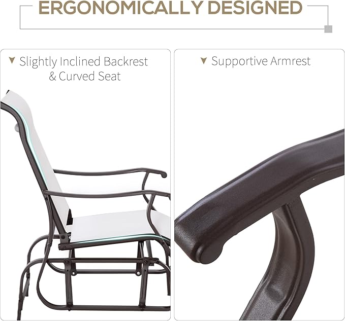 Outsunny Outdoor Glider Chair, Gliders for Outside Patio with Steel Frame and Mesh Fabric for Backyard, Garden - Photo 7
