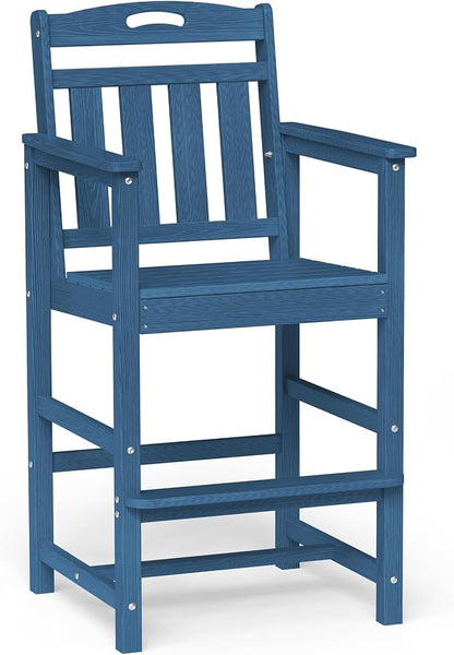 Ciokea Heavy Duty Bar Height Chair, 380lbs Outdoor Adirondack Tall Bar Chair Patio Stool with Arms & High Back, Heavy Duty All-Weather for Balcony, Poolside, Deck and Garden, Navy Blue