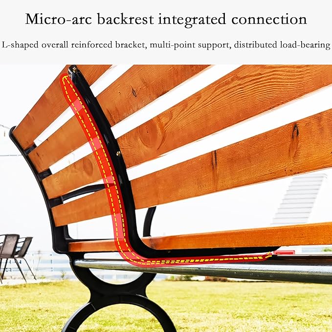 Outdoor Garden Bench Park, cast Iron and Hardwood Constructed Patio Furniture Bench with backrest, Perfect for Backyard, Deck, Lawn, Park 120cm/47.2in Black