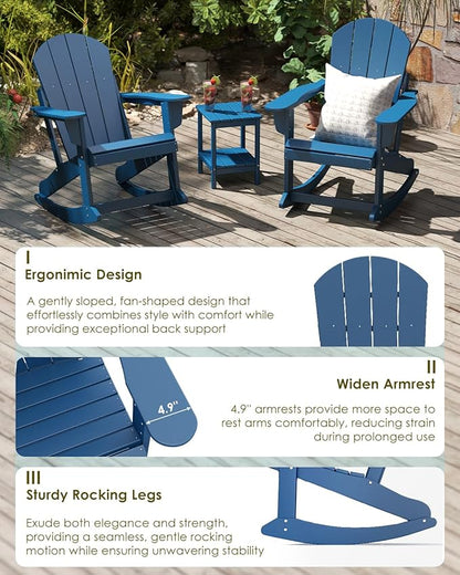 GREENVINES Adirondack-Rocking-Chairs | Set of 4 | HDPE Plastic | Porch Rocker Chair | for Outdoor Patio Deck | Weatherproof | Blue