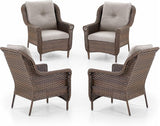 Patio Wicker Chairs Outdoor Furniture Chair - Set of 4 Outside All Weather Lawn Dining Brown Rattan Armchair with High - Photo 1