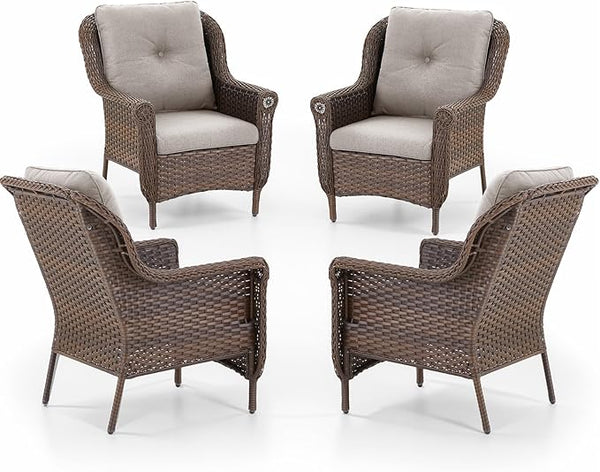 Patio Wicker Chairs Outdoor Furniture Chair - Set of 4 Outside All Weather Lawn Dining Brown Rattan Armchair with High - Photo 1