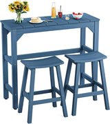 3 Piece Outdoor Bar Set, 42" Rectangular Pub Height High Top Bar Table & 2 Outdoor Bar Stools for Patio, Garden - Photo 1